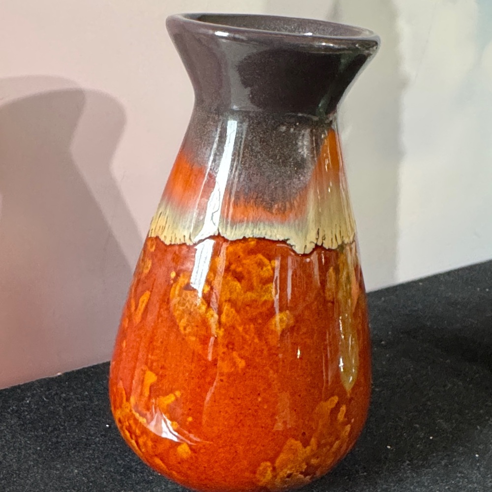 Art pottery vase with brown drip glaze - Picture 3 of 7